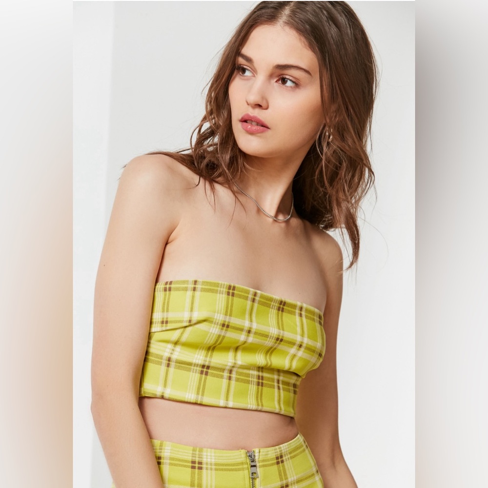 #61 NWOT I.AM.GIA Lime Green Plaid Tube Top Size Small
